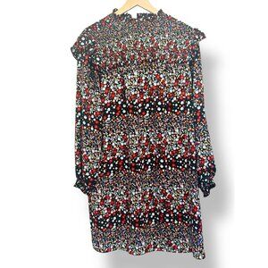 Nanette Lepore Wome’s Dress Sz 8 Navy Floral Smocked Prairie Cottagecore Ruffle